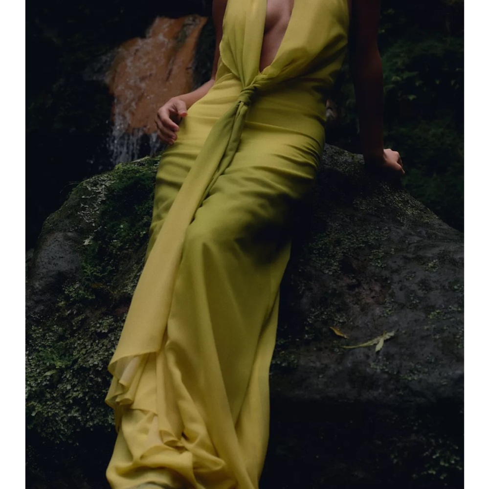 Elegant Lime Halter Maxi Dress - Picture 2 of 6